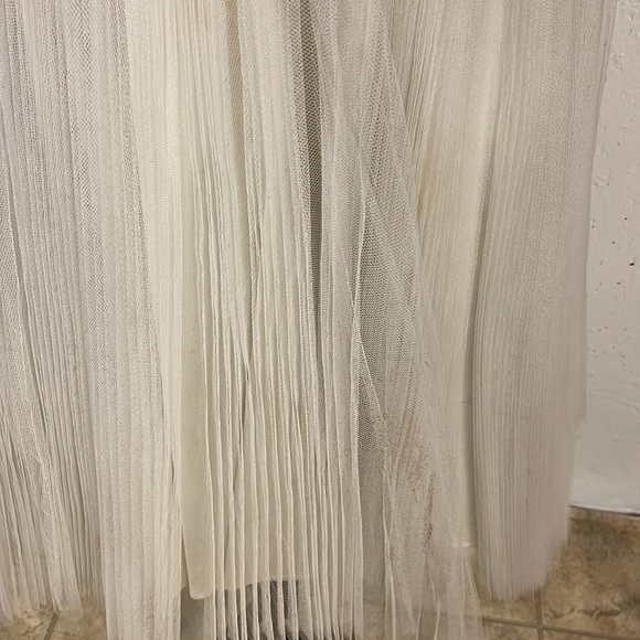 Vintage 50s Accordion Pleat Midi Dress Lace & Beaded Ruffle Medium - Picture 8 of 9